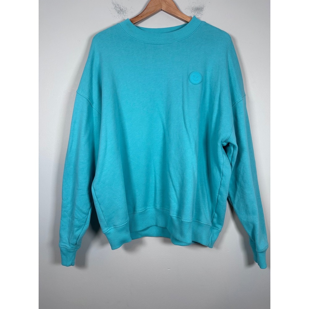 Gilly Hicks Sweatshirt Womens Large Turquoise Oversized Smiley Face Crewneck